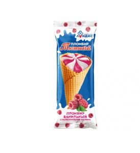 Рожок “Тюменский пломбир” ванильный с малиной